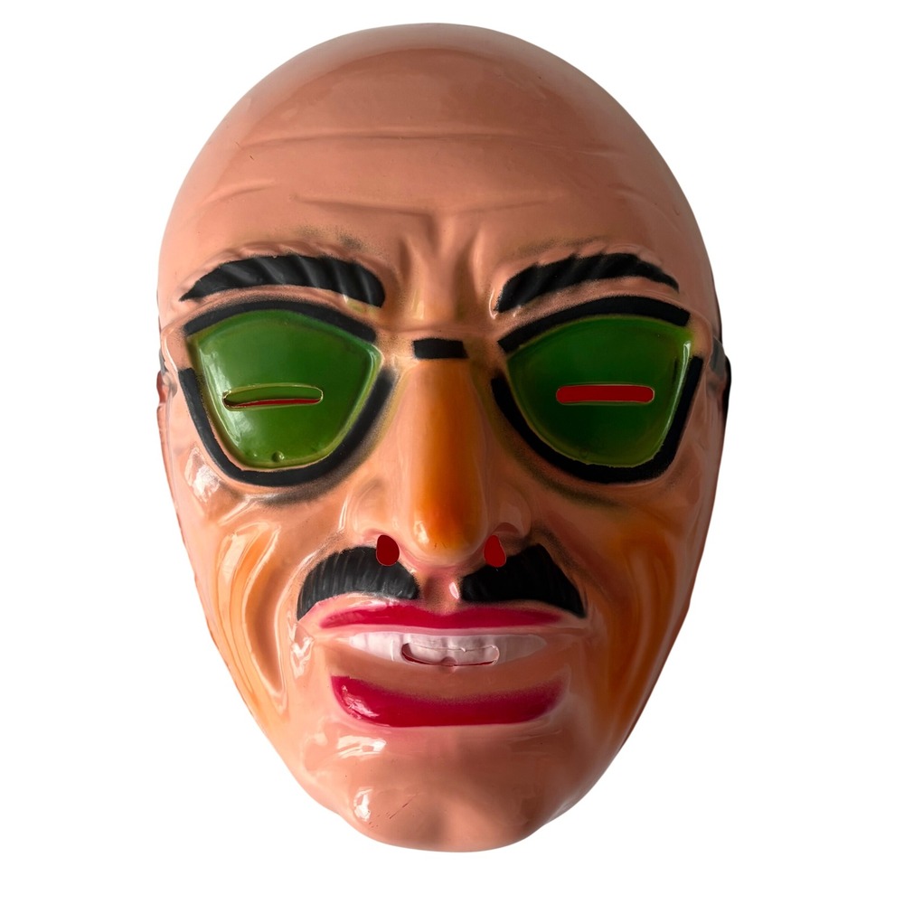 Vintage Style Plastic Man Mask with Mustache and Green Glasses Costume Prop
